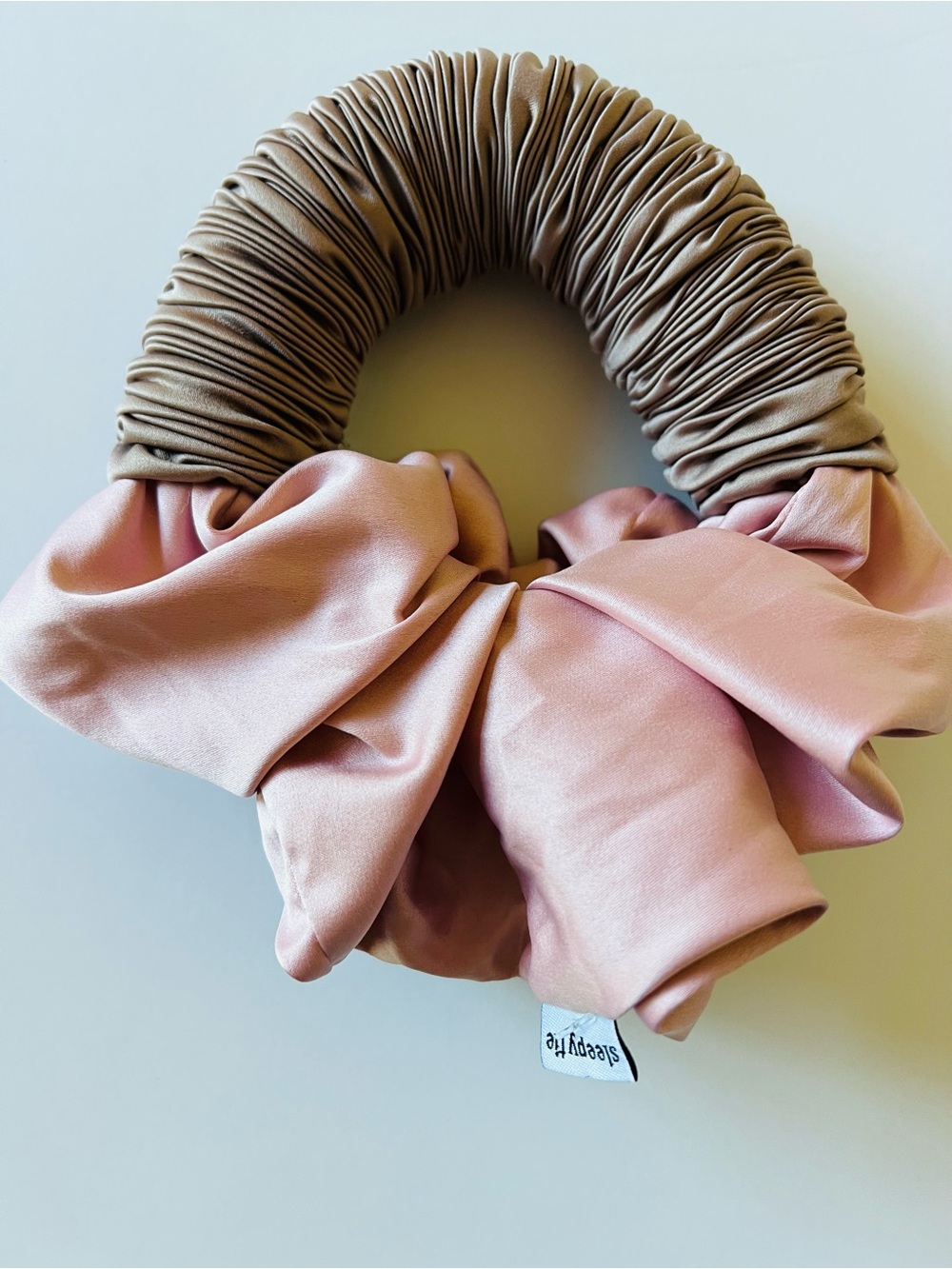 Sleepytie Satin Scrunchie Set in Blush Pink and Champagne - Picture 2 of 5